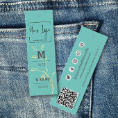 スタイリッシュティール（緑がかった色）グリーンリーフQRファッション価格ラベル コーリングカード