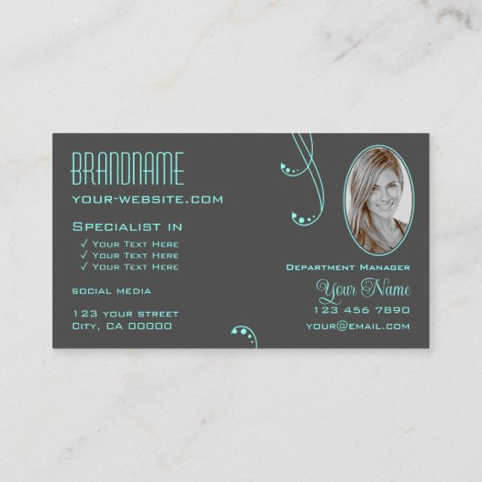 スタイリッシュティール（緑がかった色）グレ華美イ（モノグラムと写真） 名刺 (裏面)