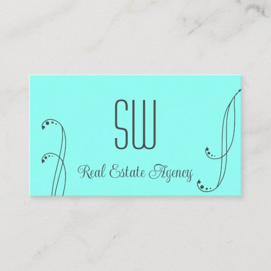 スタイリッシュティール（緑がかった色）グレ華美イ（モノグラムと写真） 名刺 (正面)