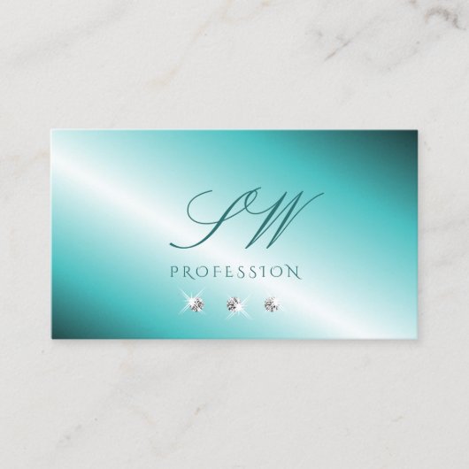 スタイリッシュティール(緑がかった色)シルバーダイヤきらめくモンドイニシャル 名刺 (正面)