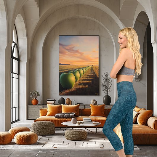 スタイリッシュティール（緑がかった色）テクスチャデニムパーソナライズロゴ&文字 カプリレギンス