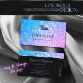 スタイリッシュティール（緑がかった色）パープルグリッタースパークルスター追加ロゴ スクエア名刺