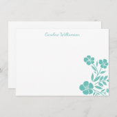 スタイリッシュティール（緑がかった色）フローラスケッチスパーソナライズされたクリプト ノートカード (正面/裏面)