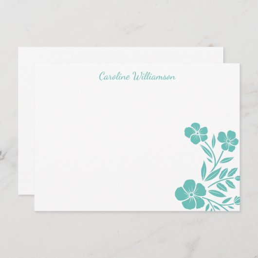 スタイリッシュティール（緑がかった色）フローラスケッチスパーソナライズされたクリプト ノートカード (正面/裏面)
