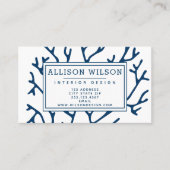 スタイリッシュティール（緑がかった色）ブルーコーラルパターン – 海テーマ 名刺 (正面)