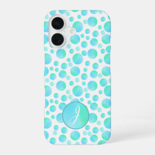 スタイリッシュティール(緑がかった色)ブルーバブルモダンカスタムモノグラム iPhone 16ケース