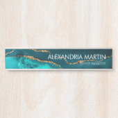 スタイリッシュティール(緑がかった色)モダン金ゴールドグリッターマーブルドアサイン サインプレート (正面)