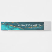 スタイリッシュティール(緑がかった色)モダン金ゴールドグリッターマーブルドアサイン サインプレート (正面)