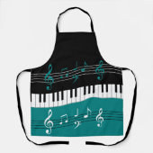スタイリッシュティール(緑がかった色)白黒ピアノ鍵とノート エプロン (正面)