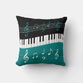 スタイリッシュティール(緑がかった色)白黒ピアノ鍵とノート クッション (正面)