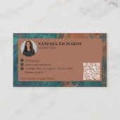 スタイリッシュティール（緑がかった色）&銅スワールQRコードフォトボザネ 名刺 (裏面)