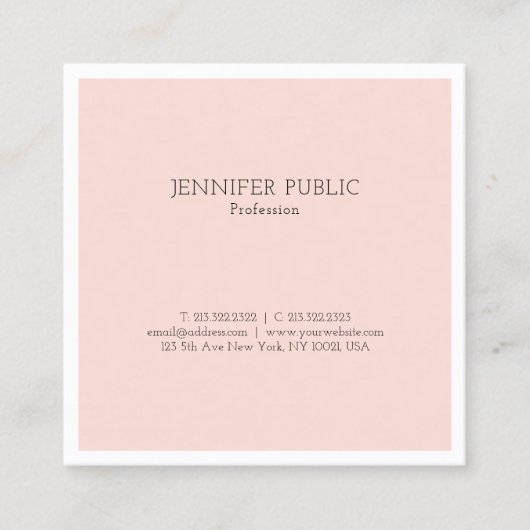 スタイリッシュデザインシンプルトレンディー赤面ピンクラグジュアリー スクエア名刺 (正面)