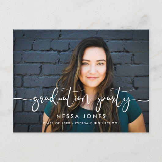 スタイリッシュデザインフォト卒業パーティーの招待 ポストカード (正面)
