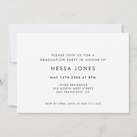 スタイリッシュデザインフォト卒業パーティーの招待 案内状 (裏面)