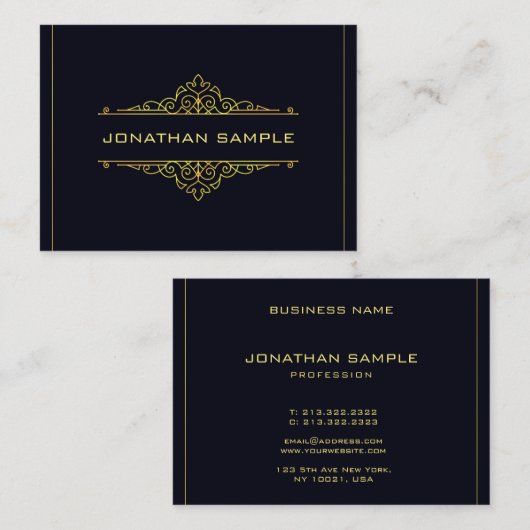 スタイリッシュデザインモダンエレガントブラック金ゴールドテンプレート 名刺 (正面/裏面)