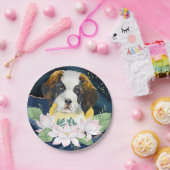 スタイリッシュデザインw St Bernard dog and flower ペーパープレート (パーティー)