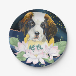 スタイリッシュデザインw St Bernard dog and flower ペーパープレート
