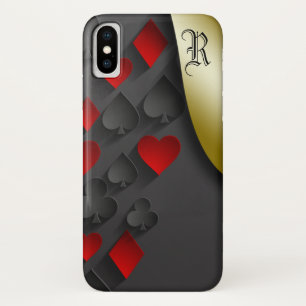 スタイリッシュトランプのポーカースーツをブラックモノグラムに iPhone X ケース