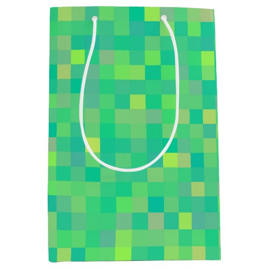 スタイリッシュトレンディーの数々の緑のピクセルパターン ミディアムペーパーバッグ (正面)