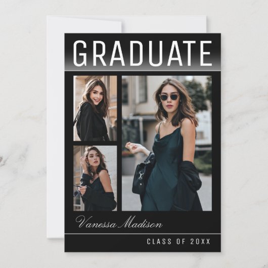 スタイリッシュトレンディーシック3写真モダン卒業 案内状 (正面)