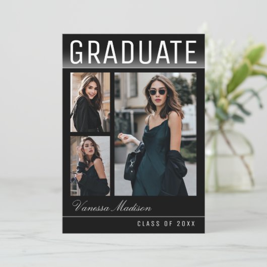 スタイリッシュトレンディーシック3写真モダン卒業 案内状 (スタンド正面)