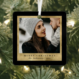 スタイリッシュトレンディーフェイク金ゴールドクリスマスカップル写真 メタルオーナメント