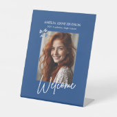 スタイリッシュトレンディーフォトブルー卒業パーティーへようこそ 台座サイン (正面)