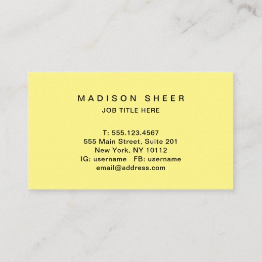 スタイリッシュトレンディーブラック&イエローはっきりしたタイポグラフィ 名刺 (裏面)