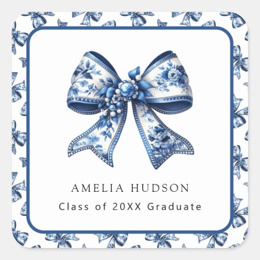 スタイリッシュトレンディーブルーフローラボウ スクエアシール (正面)