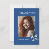 スタイリッシュトレンディーブルーボウズ卒業写真 サンキューカード (正面)