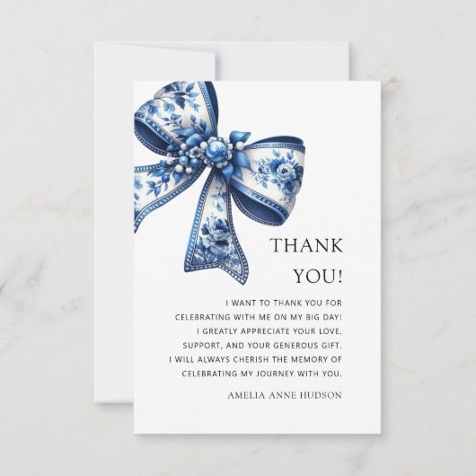 スタイリッシュトレンディーブルーボウズ卒業写真 サンキューカード (裏面)