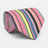 スタイリッシュトレンディーホットピンクブラックイエローストライプデザイン ネクタイ (ロール)