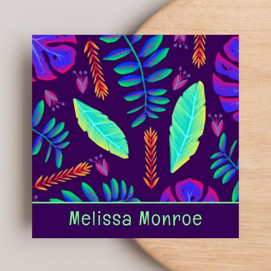 スタイリッシュトレンディーユニークネオンフローラガーデン スクエア名刺