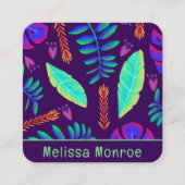 スタイリッシュトレンディーユニークネオンフローラガーデン スクエア名刺 (正面)