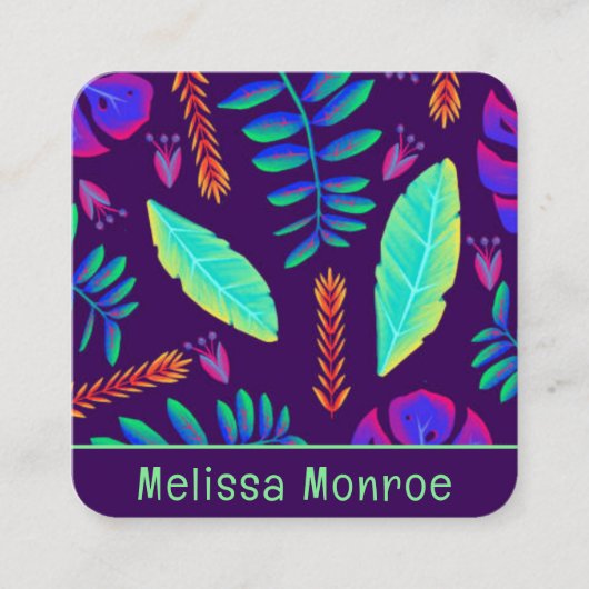 スタイリッシュトレンディーユニークネオンフローラガーデン スクエア名刺 (正面)