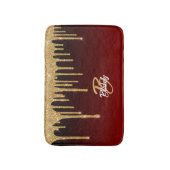 スタイリッシュトレンディーレッド金ゴールドグリッタードリップモノグラムの バスマット (正面縦)