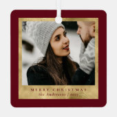 スタイリッシュトレンディーレッド&金ゴールドクリスマスカップルの写真 メタルオーナメント (裏面)