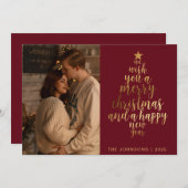 スタイリッシュトレンディーレッド&金ゴールドファミリーフォトクリスマス シーズンカード (正面/裏面)