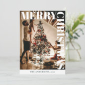 スタイリッシュトレンディー家族の写真 | 濃い緑のクリスマス シーズンカード (スタンド正面)