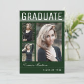 スタイリッシュトレンディー3モダンフォトグリーン卒業 案内状 (スタンド正面)