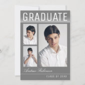 スタイリッシュトレンディー3モダンフォトグレー卒業 案内状 (正面)
