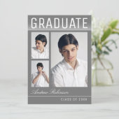 スタイリッシュトレンディー3モダンフォトグレー卒業 案内状 (スタンド正面)
