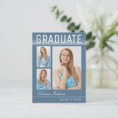スタイリッシュトレンディー3モダンフォトブルー卒業 ポストカード (スタンド正面)