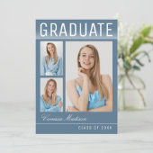 スタイリッシュトレンディー3モダンフォトブルー卒業 案内状 (スタンド正面)