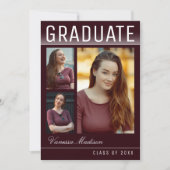 スタイリッシュトレンディー3モダン写真ブルゴーニュ卒業 案内状 (正面)