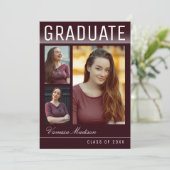 スタイリッシュトレンディー3モダン写真ブルゴーニュ卒業 案内状 (スタンド正面)