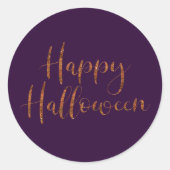 スタイリッシュハッピーハローウィンオレンジグリッタータイポグラフィ ラウンドシール (正面)