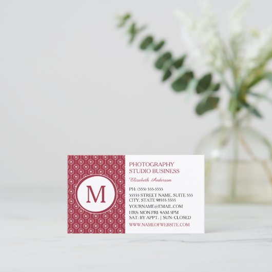 スタイリッシュハート赤と白モノグラム写真家 名刺 (スタンド正面)