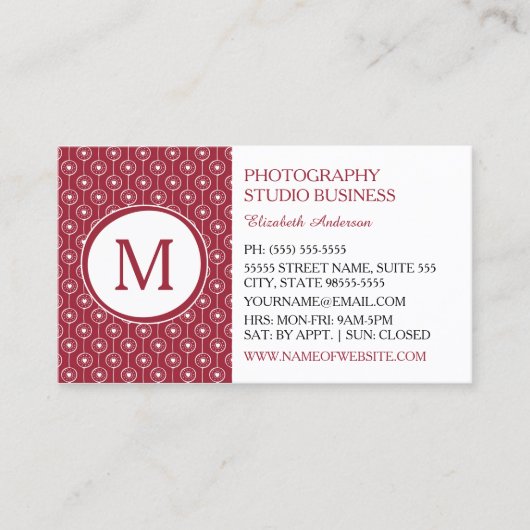 スタイリッシュハート赤と白モノグラム写真家 名刺 (正面)