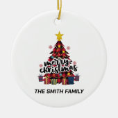 スタイリッシュバッファローレッドプレイドクリスマスツリー&ギフト セラミックオーナメント (正面)